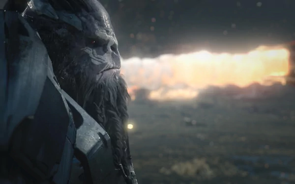 HD PC desktop wallpaper featuring a close-up of an alien character from the video game Halo Wars 2 against a blurred battlefield background.