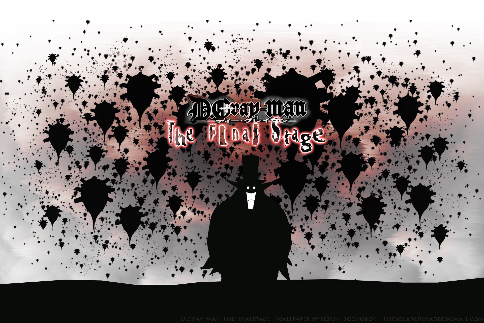 HD PC desktop wallpaper featuring Millennium Earl from the anime D.Gray-man, set against a dark background with black ink splatters and the title The Final Stage.