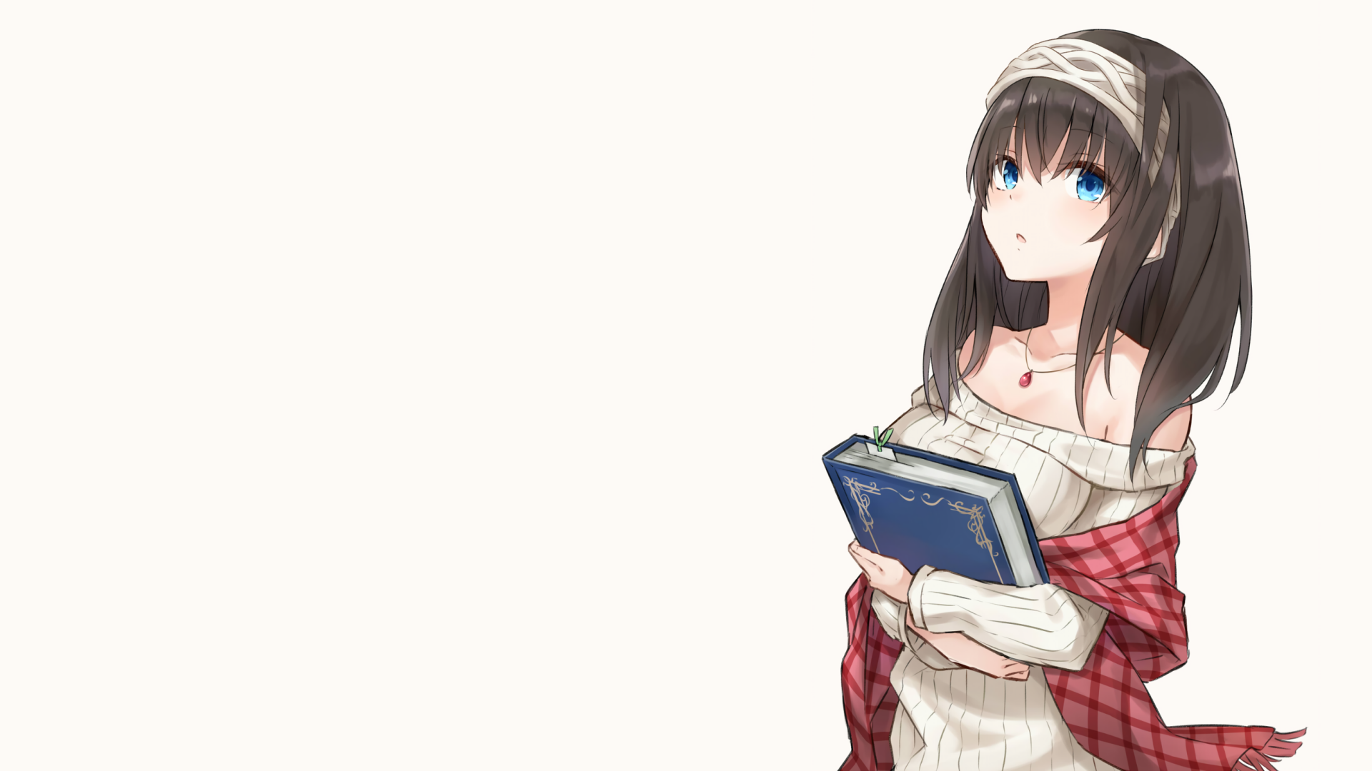 HD anime desktop wallpaper featuring a character from The iDOLM@STER Cinderella Girls holding a book, with a soft, light background.