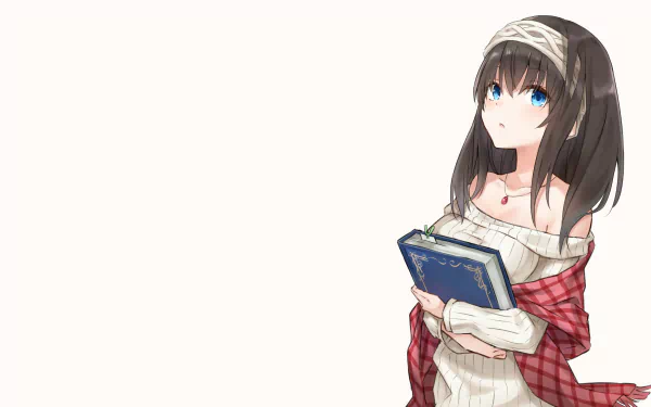 HD anime desktop wallpaper featuring a character from The iDOLM@STER Cinderella Girls holding a book, with a soft, light background.
