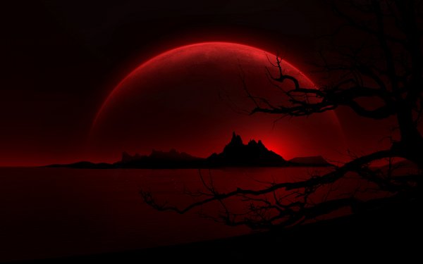 Dark Landscape Moon Red Night Black HD Wallpaper | Background Image