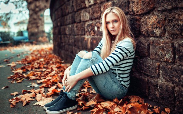 Women Eva Mikulski Model Leaf Blonde Blue Eyes HD Wallpaper | Background Image
