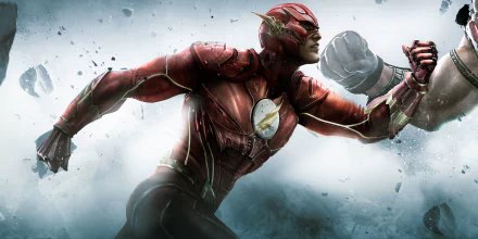A dynamic HD wallpaper featuring The Flash from the 2018 movie, showcasing the superhero in action, preparing to deliver a powerful punch amidst an explosion of energy.