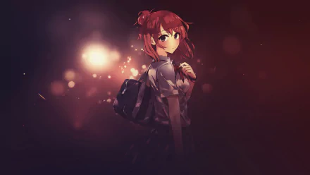 Yui Yuigahama, from *My Teen Romantic Comedy SNAFU*, is depicted in a school uniform with a bag, set against a dreamy, abstract backdrop in this HD anime wallpaper.