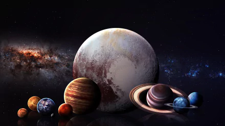 HD desktop wallpaper featuring a Sci-Fi illustration of the solar system, showcasing various planets against a backdrop of the cosmos.