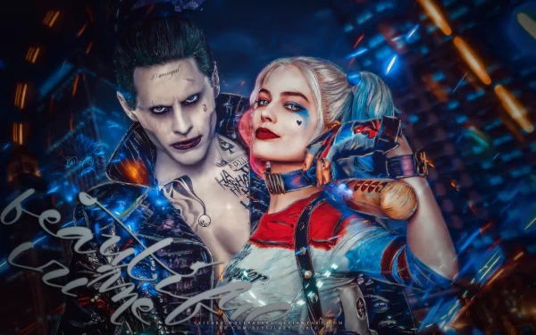 two-toned hair Joker Jared Leto Harley Quinn Margot Robbie movie Suicide Squad HD Desktop Wallpaper | Background Image
