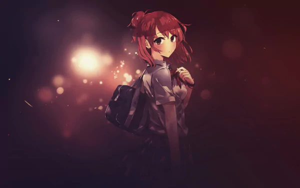 Yui Yuigahama, from *My Teen Romantic Comedy SNAFU*, is depicted in a school uniform with a bag, set against a dreamy, abstract backdrop in this HD anime wallpaper.