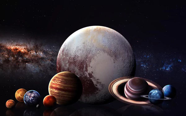 HD desktop wallpaper featuring a Sci-Fi illustration of the solar system, showcasing various planets against a backdrop of the cosmos.