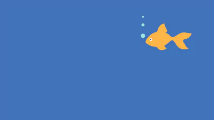 Minimalist blue artistic 8K Ultra HD PC desktop wallpaper and background: solitary stylized orange fish with three bubbles on a solid blue field.