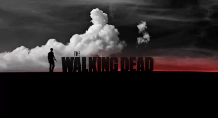 A striking HD wallpaper featuring Rick Grimes from the TV show The Walking Dead, set against a dramatic sky and the show's iconic title.