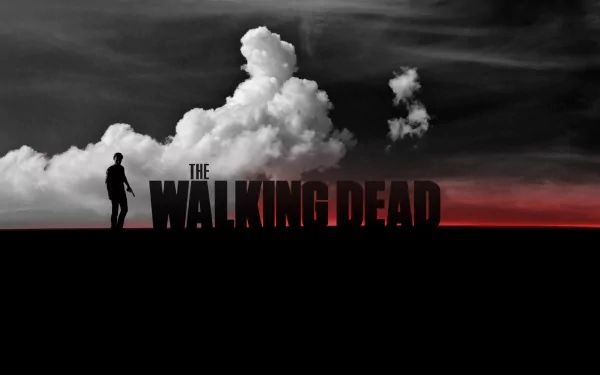 A striking HD wallpaper featuring Rick Grimes from the TV show The Walking Dead, set against a dramatic sky and the show's iconic title.