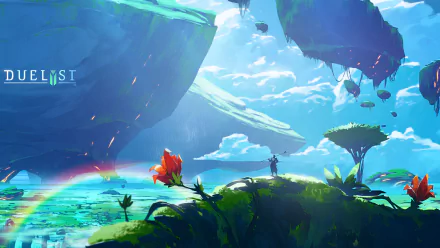 HD PC desktop wallpaper featuring vibrant floating islands and a vivid sky, inspired by the video game Duelyst.