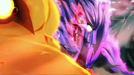 A vibrant HD wallpaper featuring Susanoo and Kyūbi from Naruto, with Sasuke Uchiha in an intense moment. The dynamic colors enhance the anime's dramatic atmosphere.