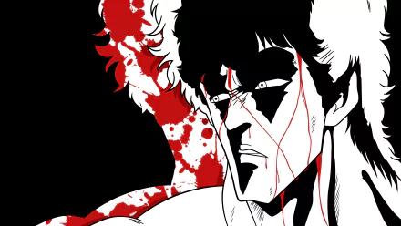 4K Ultra HD anime wallpaper featuring Kenshiro from Fist Of The North Star (Hokuto no Ken) with bold black, white, and red graphic style and intense expression.