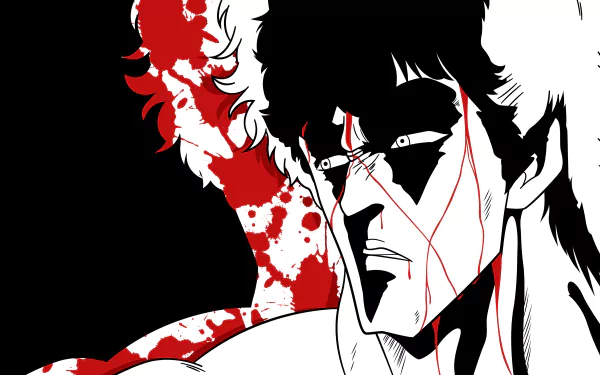 4K Ultra HD anime wallpaper featuring Kenshiro from Fist Of The North Star (Hokuto no Ken) with bold black, white, and red graphic style and intense expression.