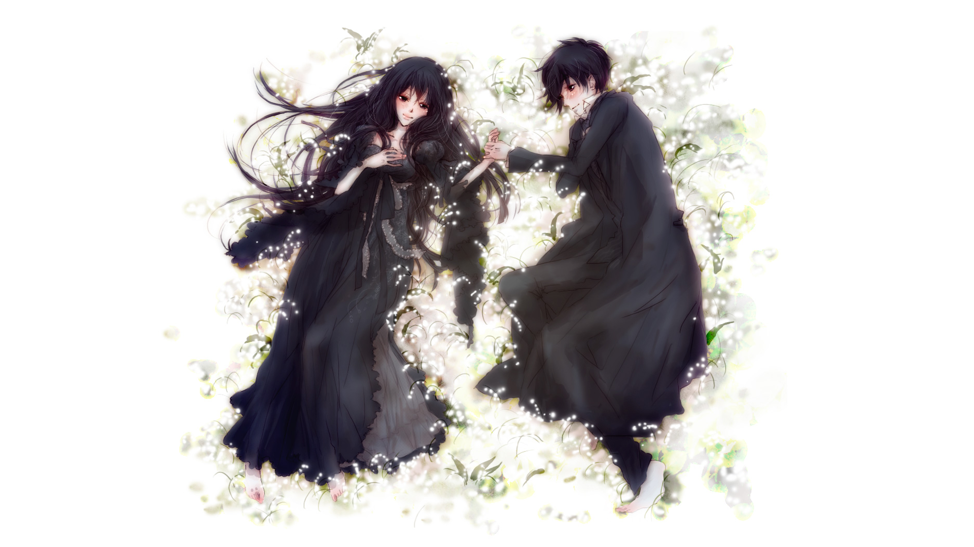 Shota Kazehaya and Sawako Kuronuma lie amidst flowers, captured in a serene moment from the anime Kimi Ni Todoke, showcasing a connection in a beautifully vivid HD wallpaper.