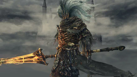 A powerful 4K Ultra HD wallpaper featuring the Nameless King from Dark Souls III, standing amidst a dramatic, cloud-filled backdrop with a glowing weapon.