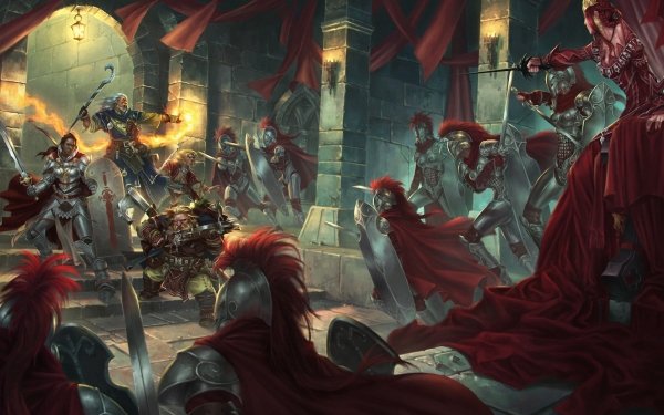 Fantasy Battle Woman Warrior Knight Sword Dwarf Wizard HD Wallpaper | Background Image