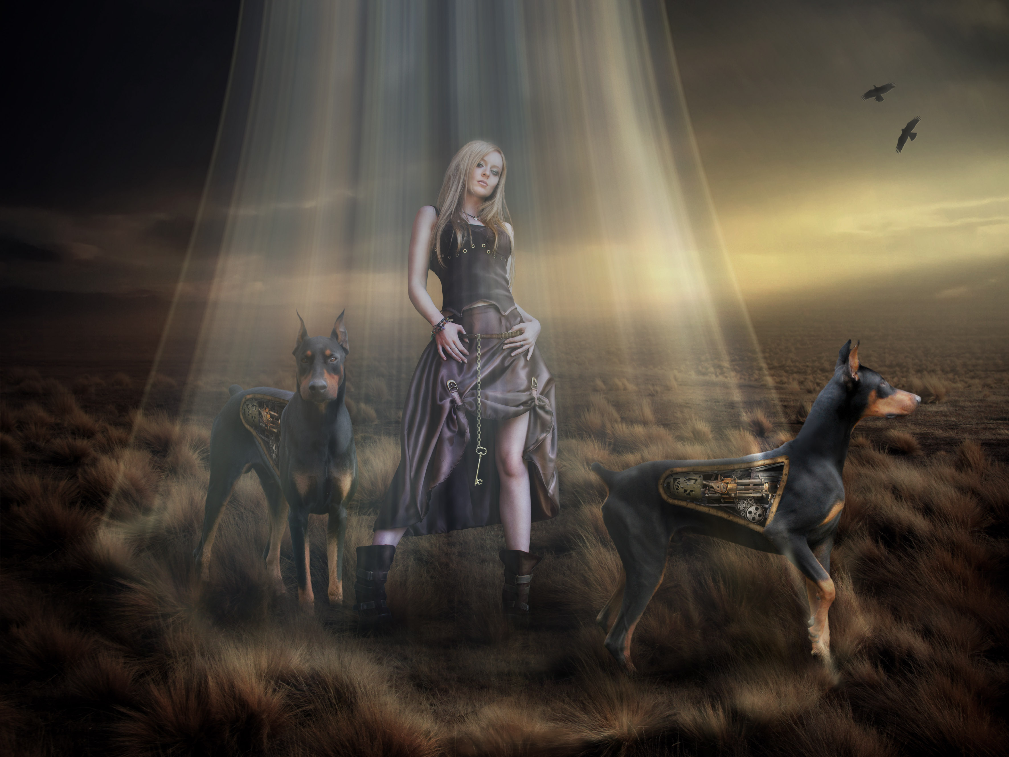 Warrior and her two Dobermans by Notvitruvian