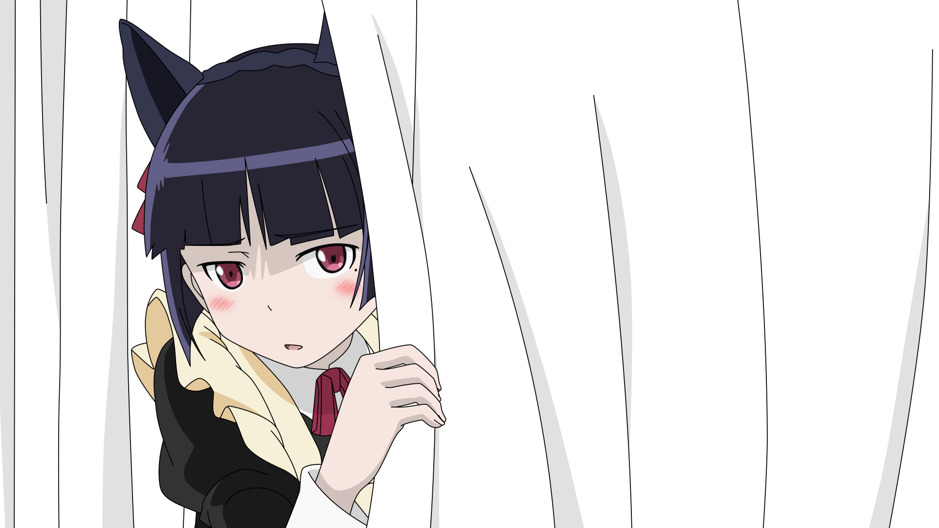 Anime-style character from Oreimo peeks from the side against a black background in this 8K Ultra HD PC desktop wallpaper.