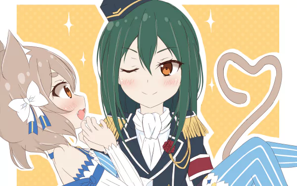 HD wallpaper featuring Felix Argyle and Crusch Karsten from the anime *Re:Zero - Starting Life in Another World*, highlighting their playful interaction against a bright background.