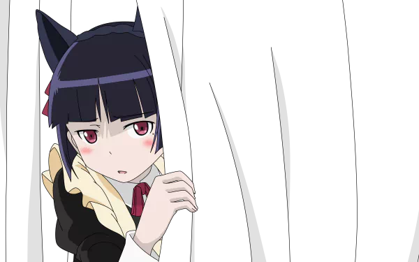 Anime-style character from Oreimo peeks from the side against a black background in this 8K Ultra HD PC desktop wallpaper.