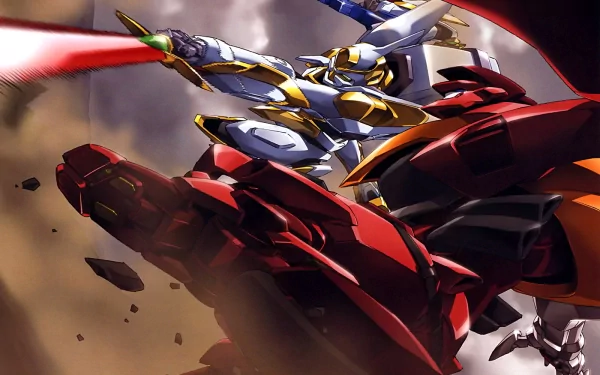 HD anime wallpaper from Code Geass featuring dynamic action with mechs battling in a dramatic scene, showcasing vibrant colors and intense motion.