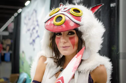 smile necklace mask brown hair cosplay Princess Mononoke woman Jessica Nigri HD Desktop Wallpaper | Background Image