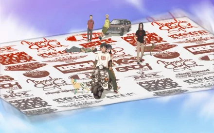 A vibrant HD anime wallpaper featuring characters from Beck against a backdrop of dynamic logos and designs, capturing the essence of music and youth culture.
