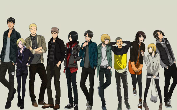 Anime-style group portrait of Attack on Titan characters, designed as a 4K Ultra HD PC desktop wallpaper and background with vibrant, detailed artwork.
