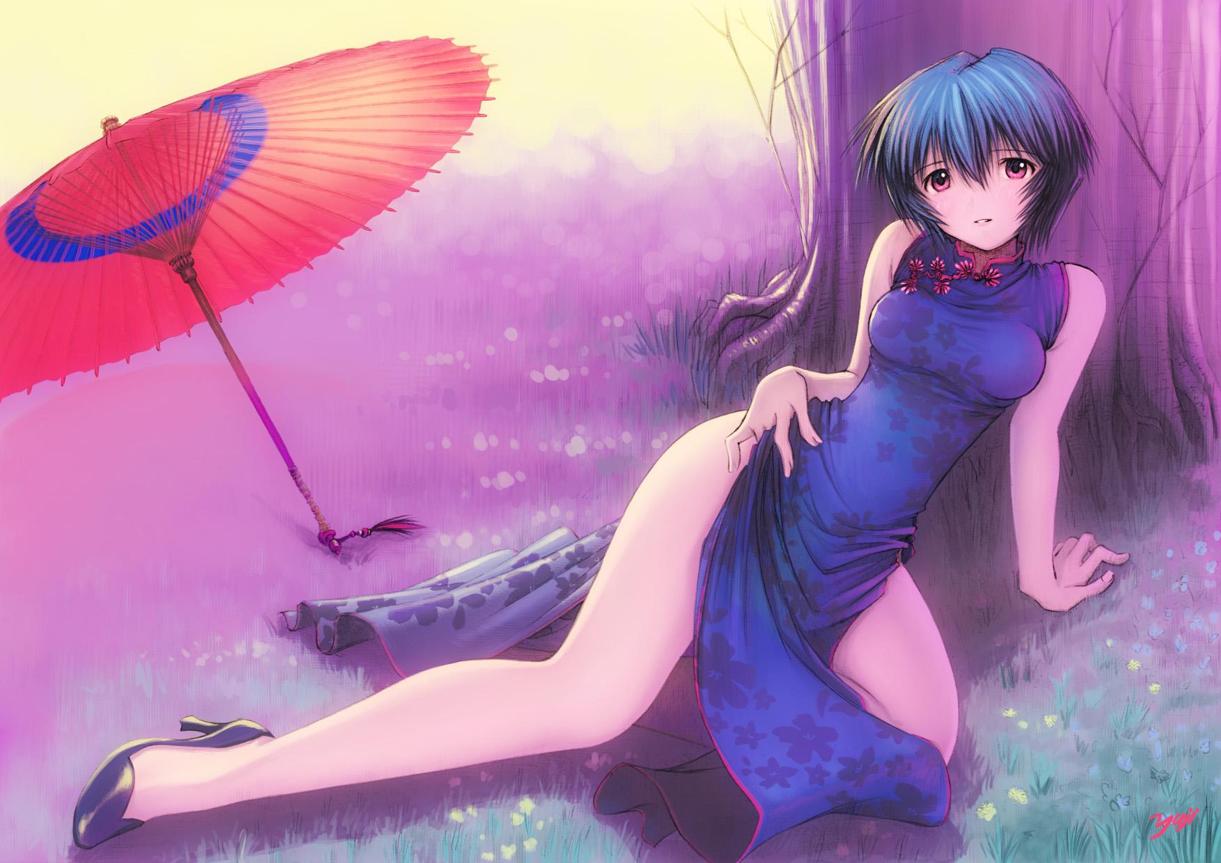 Rei Ayanami in a Chinese dress.