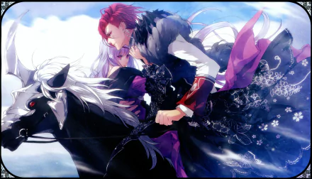 Anime-style 8K Ultra HD PC desktop wallpaper featuring Reine des Fleurs, showcasing vibrant characters and dynamic motion against a bright sky backdrop.