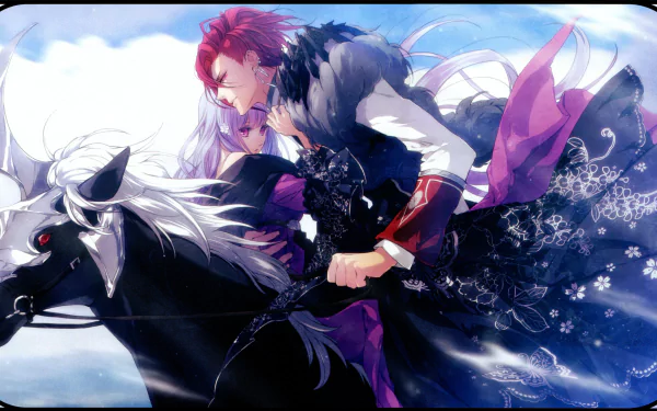 Anime-style 8K Ultra HD PC desktop wallpaper featuring Reine des Fleurs, showcasing vibrant characters and dynamic motion against a bright sky backdrop.