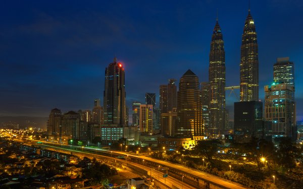Man Made Kuala Lumpur Cities Malaysia Night Light Skyscraper Building Road Freeway HD Wallpaper | Background Image