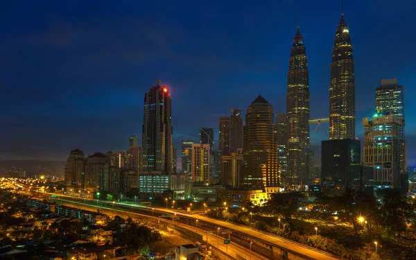 freeway road building skyscraper light night Malaysia man made Kuala Lumpur HD Desktop Wallpaper | Background Image