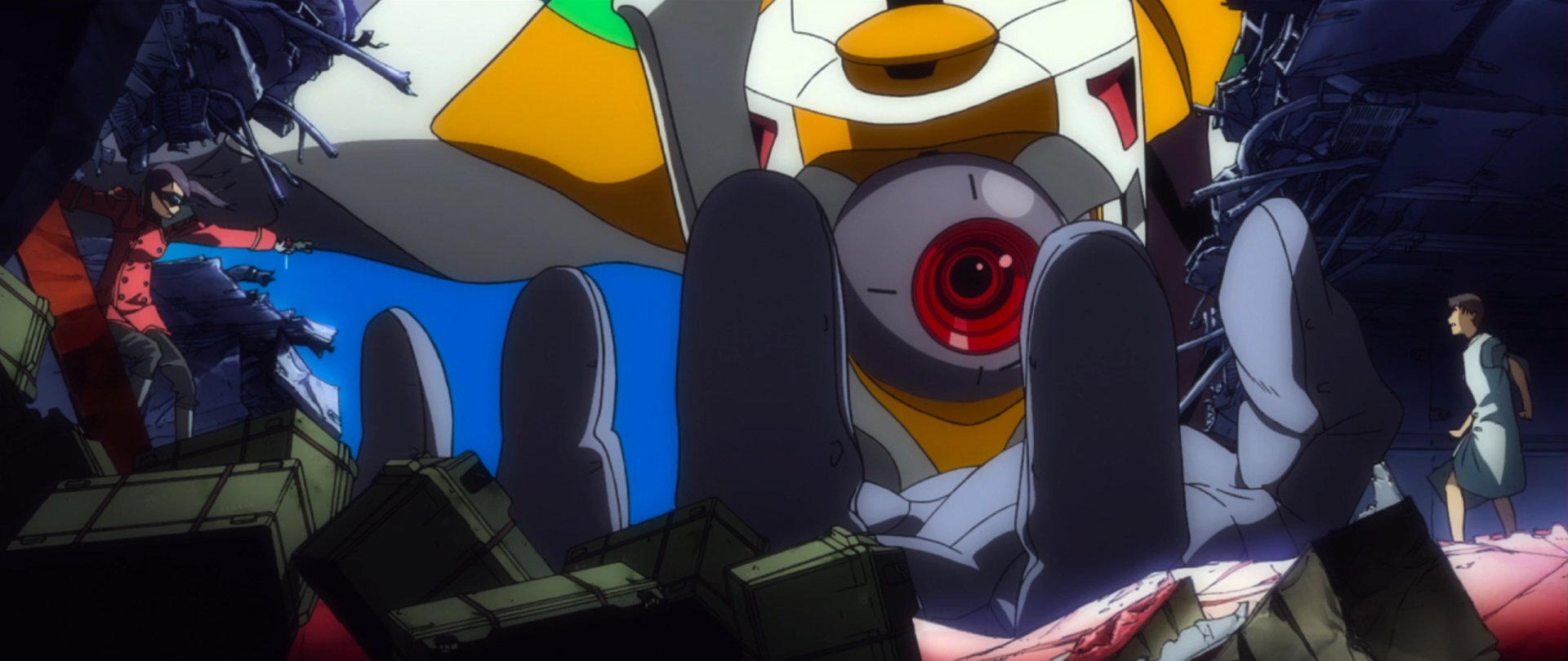 HD PC desktop wallpaper featuring Shinji Ikari, Misato Katsuragi, and Evangelion Unit-00 from the anime Evangelion: 3.0 You Can (Not) Redo.