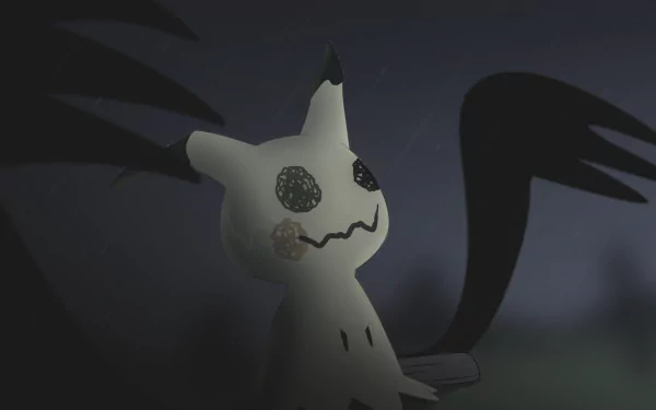 HD PC desktop wallpaper featuring Mimikyu from Pokémon Sun and Moon with dark, shadowy wings creating an eerie atmosphere in this video game-themed image.