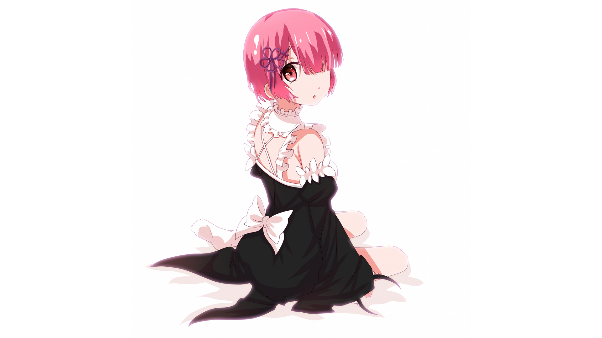 HD anime wallpaper featuring Ram from Re:Zero - Starting Life in Another World, showcasing her in a detailed maid outfit with a soft, clean background.