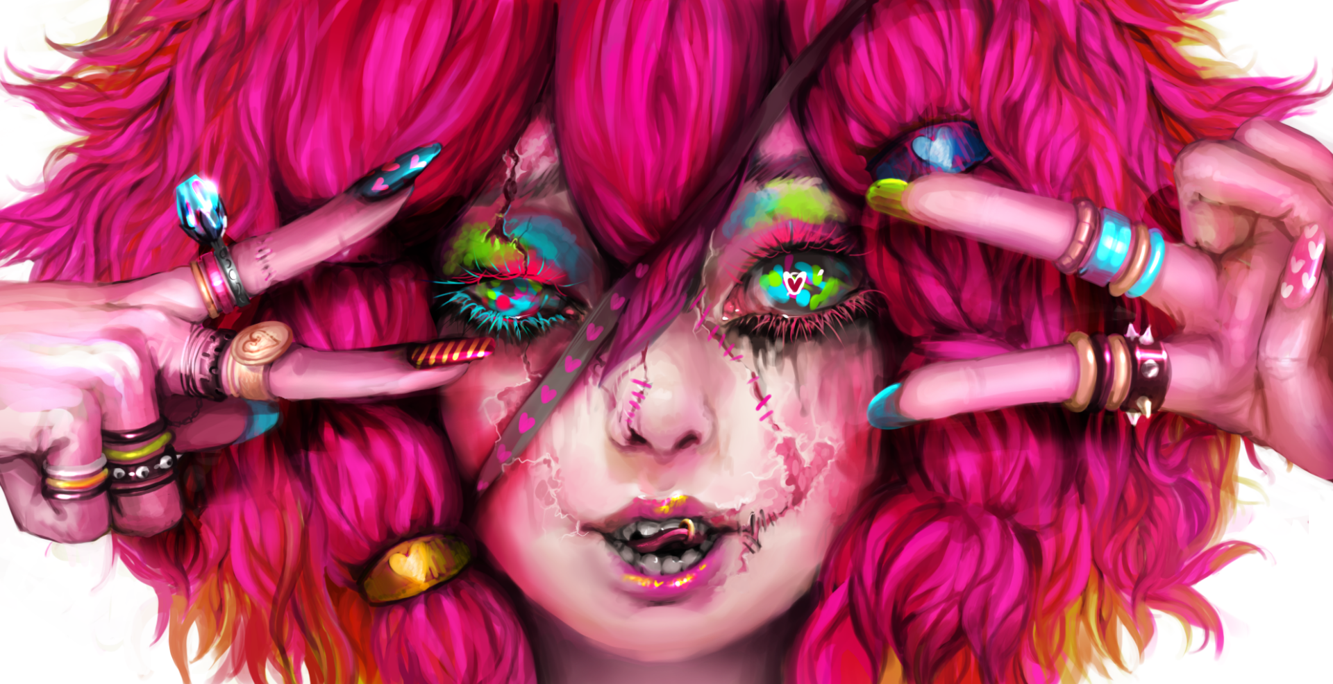 Download Ring Pink Halloween Monster Creature Dark Woman Wallpaper by genki-de