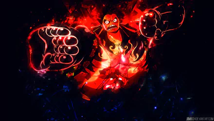 HD wallpaper featuring Monkey D. Luffy from the anime One Piece, showcasing an intense scene with vibrant colors and dynamic action elements.