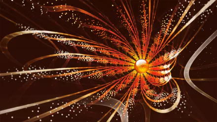 Abstract HD desktop wallpaper featuring a swirling pattern of fiery orange and white lines radiating from a glowing central ball on a dark background.