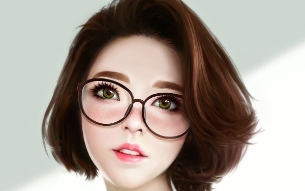 Women Artistic Face Glasses Brown Hair Green Eyes HD Wallpaper | Background Image