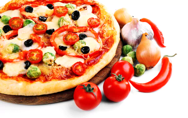 still life garlic pepper tomato food pizza HD Desktop Wallpaper | Background Image