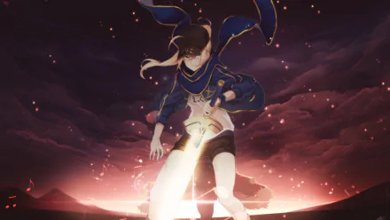 HD PC desktop wallpaper featuring Mysterious Heroine X from Fate/Stay Night, depicted in dynamic anime style with glowing sword and dark, swirling background.