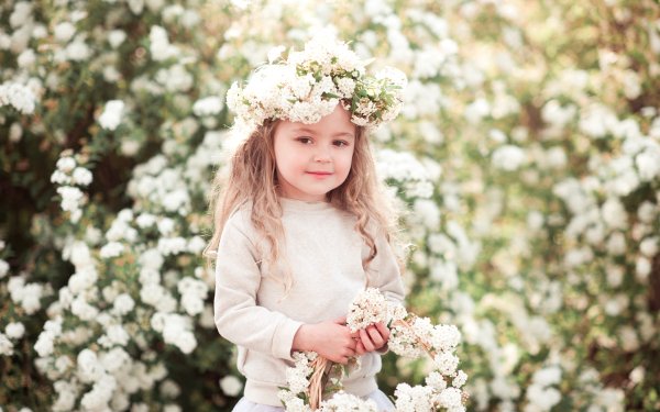 Photography Child Bokeh White Flower Outdoor Little Girl Wreath Blonde HD Wallpaper | Background Image