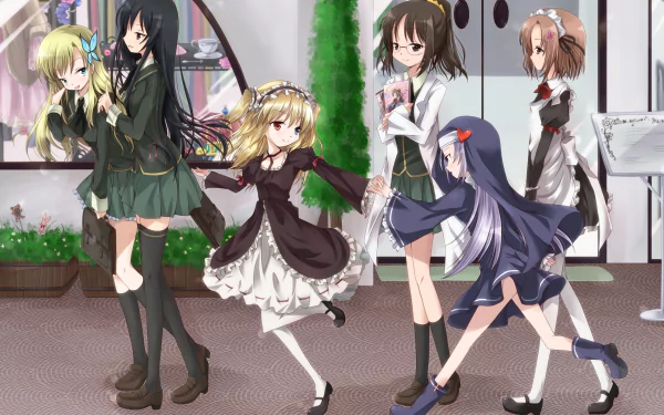 A vibrant HD wallpaper featuring characters Maria Takayama, Rika Shiguma, Yukimura Kusunoki, Kobato Hasegawa, Yozora Mikazuki, and Sena Kashiwazaki from the anime Boku Wa Tomodachi Ga Sukunai.