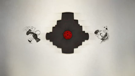 A striking HD wallpaper featuring the Infinite Tsukuyomi symbol, with Sasuke Uchiha and Naruto Uzumaki from the anime Naruto, showcasing dynamic design and vibrant colors.