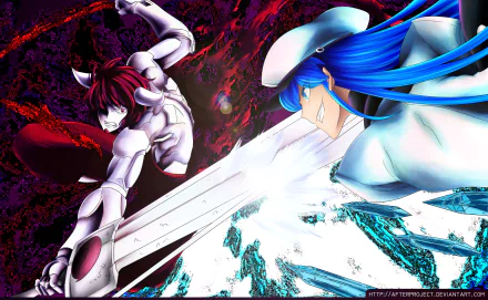 HD anime desktop wallpaper featuring Esdeath and Susanoo from Akame Ga Kill!, showcasing dynamic action and vibrant colors.