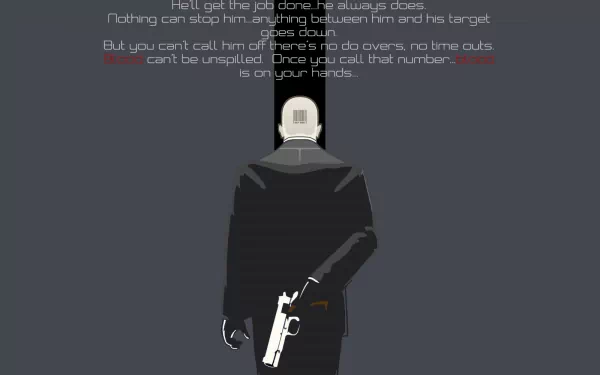 A sleek HD wallpaper from the video game Hitman, featuring a mysterious character with a gun, embodying determination and focus in a shadowy backdrop.