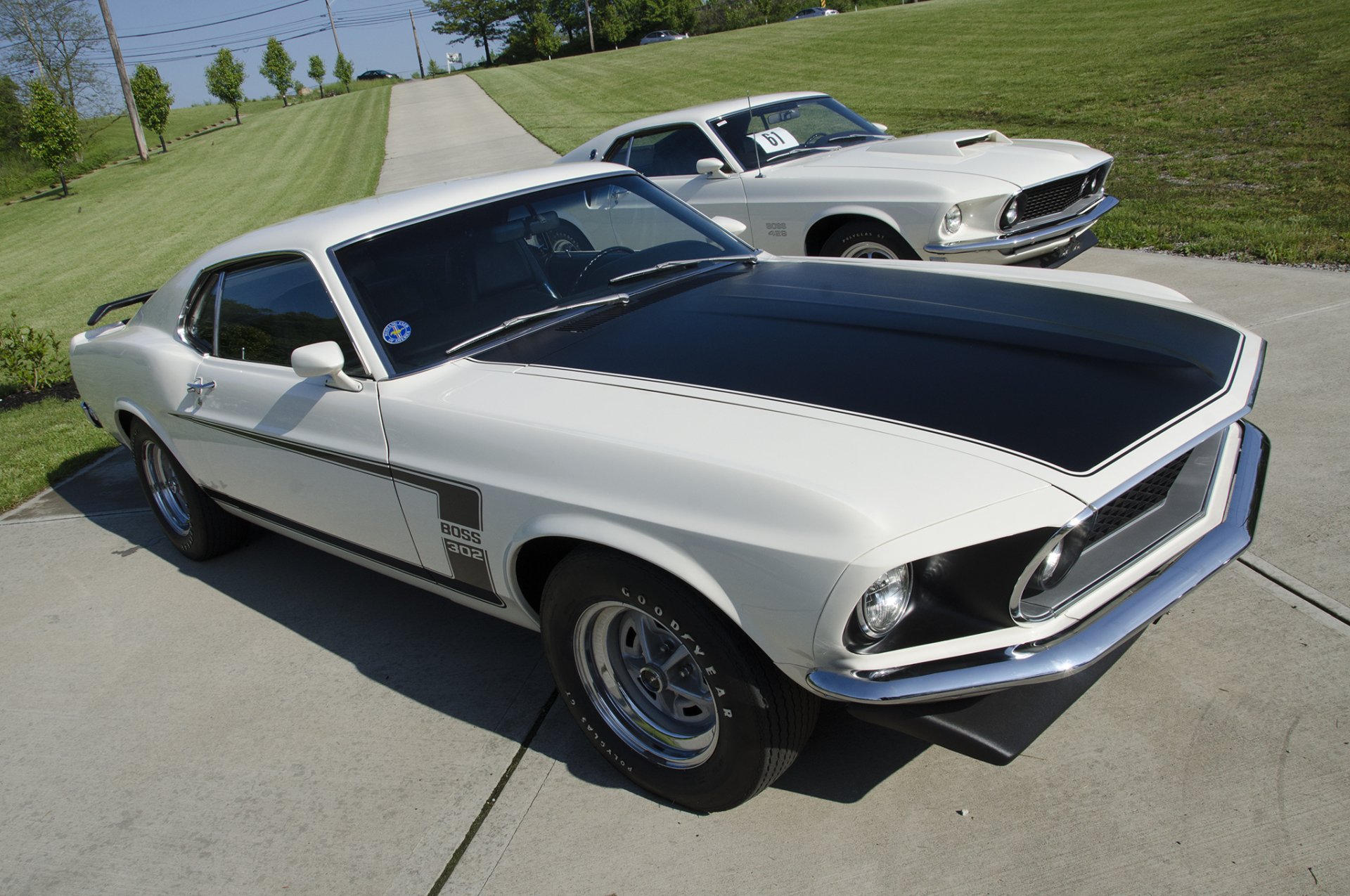 Download Car Muscle Car White Car Ford Ford Mustang Ford Mustang Boss 1969 Ford Mustang Boss Vehicle Ford Mustang Boss 429 HD Wallpaper